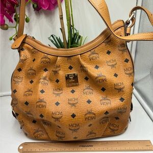 Auth MCM Cognac Hobo Crossbody Bag